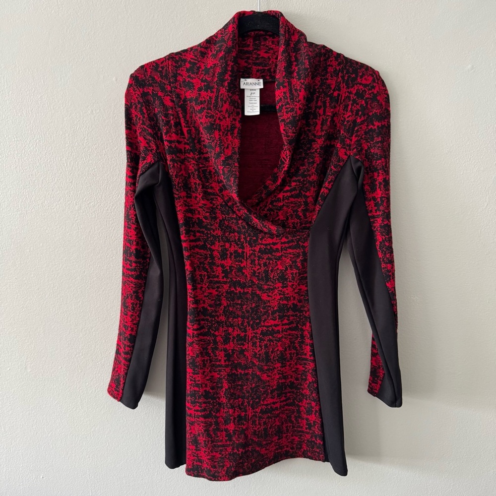 Arianne Black Red V Neck Short Sweater Dress Long Sleeve Fitted Bodycon Small